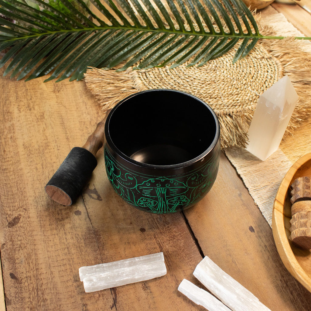 Handmade Magic Mushroom Cauldron Singing Bowl Green