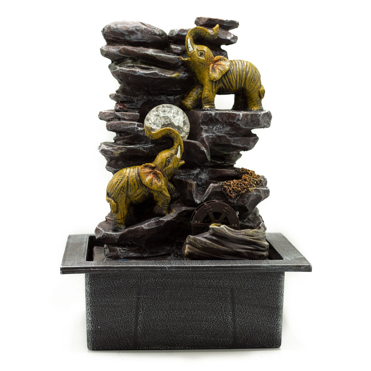 Elephants & Water Wheel Tabletop Water Feature