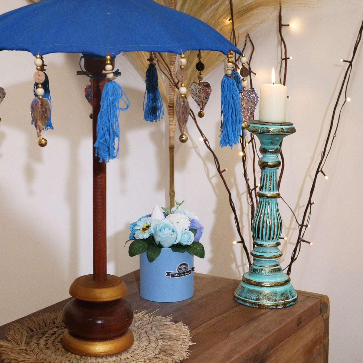 Bali Decor Parasol, Turquoise Cotton (40cm)
