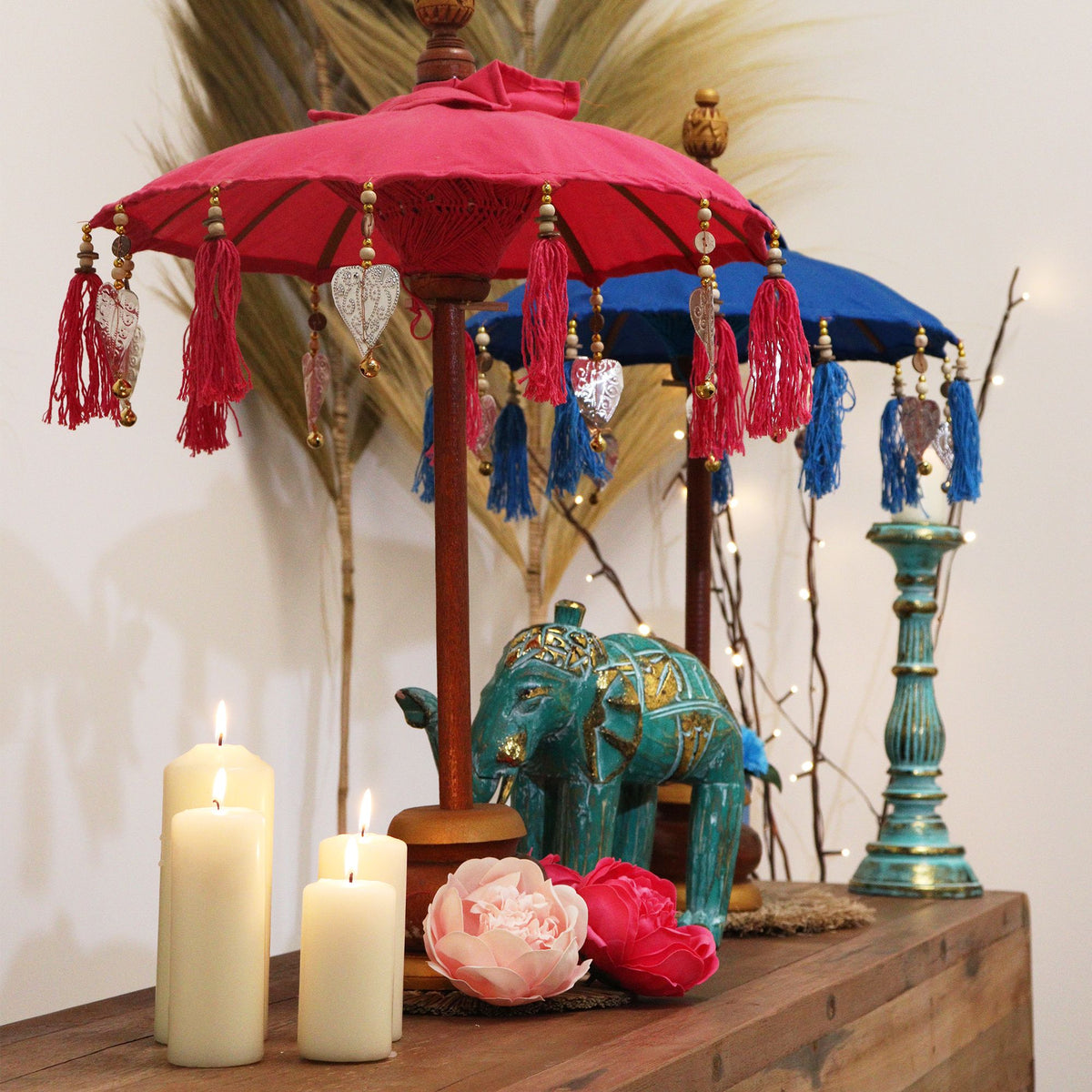 Bali Decor Parasol, Pink Cotton (40cm)