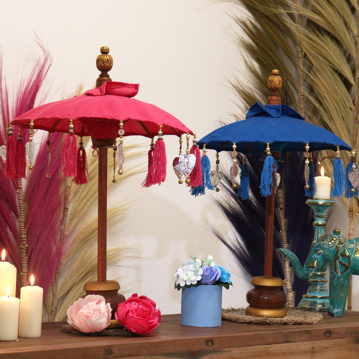 Bali Decor Parasol, Turquoise Cotton (40cm)